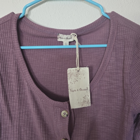 Hem & Thread Purple Ribbed Button Long Sleeve Fall Casual Top New Size Large - Picture 2 of 6